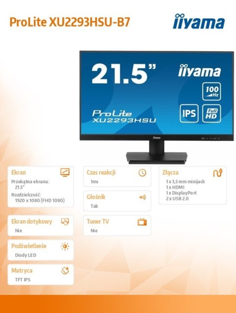 Monitor 22 cale XU2293HSU-B7,IPS,100Hz,FHD,HDMI,DP,300cd Monitor 22 cale XU2293HSU-B7,IPS,100Hz,FHD,HDMI,DP,300cd