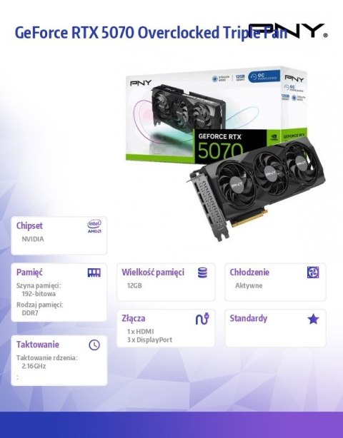 Karta graficzna GeForce RTX5070 OC 3F 12GB 192-bit 672GB/s Karta graficzna GeForce RTX5070 OC 3F 12GB 192-bit 672GB/s