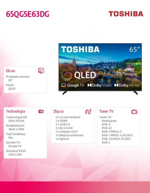 Telewizor QLED 65 cali 65QG5E63DG Telewizor QLED 65 cali 65QG5E63DG