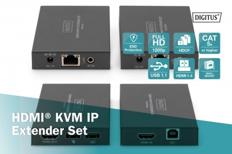 Przedłużacz / Extender KVM HDMI+USB 150m po kat.5e UTP/IP 1080p FHD 60Hz audio (zestaw) Przedłużacz / Extender KVM HDMI+USB 150m po kat.5e UTP/IP 1080p FHD 60Hz audio (zestaw)