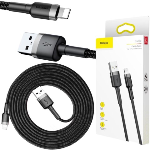 KABEL USB-A / Lightning iPhone Baseus Cafule CALKLF-CG1 200cm Apple 1.5A CZARNO-SZARY W OPLOCIE KABEL USB-A / Lightning iPhone Baseus Cafule CALKLF-CG1 200cm Apple 1.5A CZARNO-SZARY W OPLOCIE