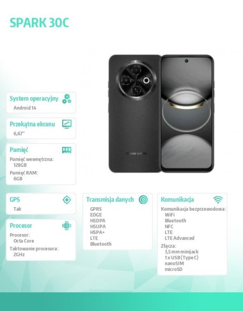 Smartfon SPARK 30C 6/128GB ORBIT BLACK w/o charger Smartfon SPARK 30C 6/128GB ORBIT BLACK w/o charger