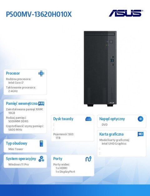 Komputer ExpertCenter P500MV-13620H010X i7-1360H/16GB/1TB/ Win 11 PRO/3YRS Komputer ExpertCenter P500MV-13620H010X i7-1360H/16GB/1TB/ Win 11 PRO/3YRS