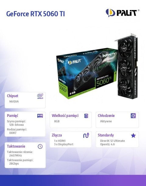 Karta graficzna GeForce RTX 5060 TI INFINITY 3 8GB GDDR7 128bit 3DP/HDMI Karta graficzna GeForce RTX 5060 TI INFINITY 3 8GB GDDR7 128bit 3DP/HDMI