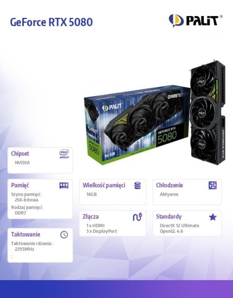 Karta graficzna GeForce RTX 5080 GAMING PRO V1 16GB GDDR7 256bit 3DP/HDMI Karta graficzna GeForce RTX 5080 GAMING PRO V1 16GB GDDR7 256bit 3DP/HDMI