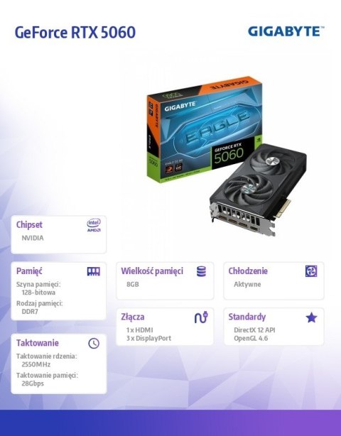 Karta graficzna GeForce RTX 5060 EAGLE OC 8G GDDR7 3DP/HDMI Karta graficzna GeForce RTX 5060 EAGLE OC 8G GDDR7 3DP/HDMI