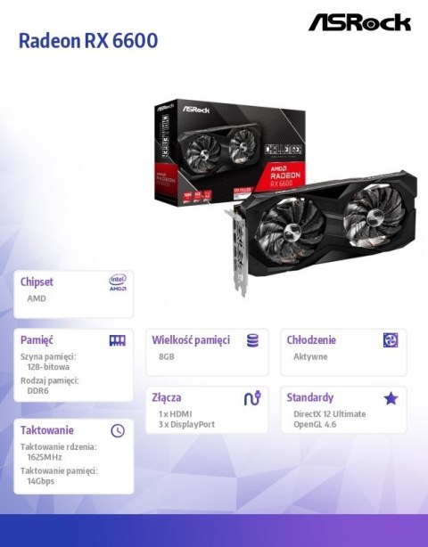 Karta graficzna Radeon RX 6600 Challenger D 8GB 128bit GDDR6 3DP/HDMI Karta graficzna Radeon RX 6600 Challenger D 8GB 128bit GDDR6 3DP/HDMI
