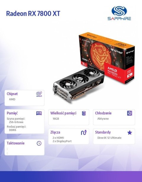 Karta graficzna Radeon RX 7800 XT Gaming OC 16G GDDR6 256bit 2DP/2HDMI Karta graficzna Radeon RX 7800 XT Gaming OC 16G GDDR6 256bit 2DP/2HDMI