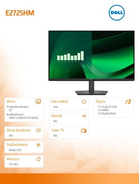 Monitor E2725HM 27 LED VA 1920x1080/16:9/DP/VGA/3Y Monitor E2725HM 27 LED VA 1920x1080/16:9/DP/VGA/3Y