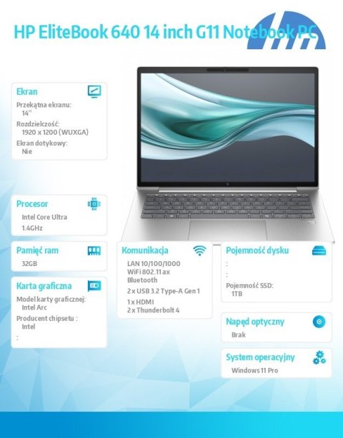 Notebook EliteBook 640 G11 U7-165U 1TB/32GB/W11Pro/14.0 A37VXET Notebook EliteBook 640 G11 U7-165U 1TB/32GB/W11Pro/14.0 A37VXET