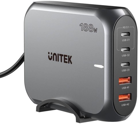 Unitek Szybka ładowarka sieciowa 2xUSB-A 3xUSB-C GAN 188W Unitek Szybka ładowarka sieciowa 2xUSB-A 3xUSB-C GAN 188W