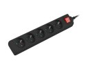 Listwa zasilająca 1,5m, czarna, 5 gniazd, z wyłącznikiem, kabel wykonany z pełnej miedzi Listwa zasilająca 1,5m, czarna, 5 gniazd, z wyłącznikiem, kabel wykonany z pełnej miedzi