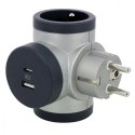 Rozgałęźnik obrotowy 2x2P+Z, USB A+C - aluminium/grafitowy Rozgałęźnik obrotowy 2x2P+Z, USB A+C - aluminium/grafitowy
