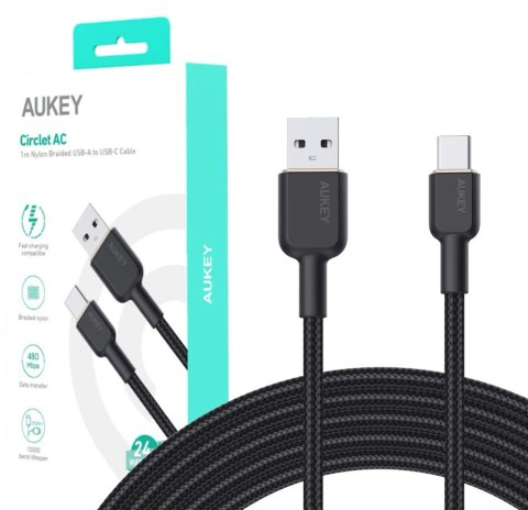 CB-NAC1 kabel USB-C - USB-A 1m 60W PD 3A 20V nylonowy oplot czarny CB-NAC1 kabel USB-C - USB-A 1m 60W PD 3A 20V nylonowy oplot czarny