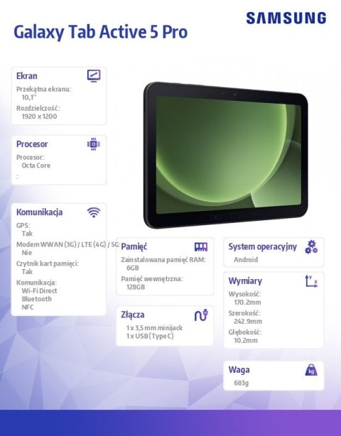 Tabet Galaxy Tab Active 5 PRO 5G 10.1' 6/128GBBlack EE Tabet Galaxy Tab Active 5 PRO 5G 10.1' 6/128GBBlack EE