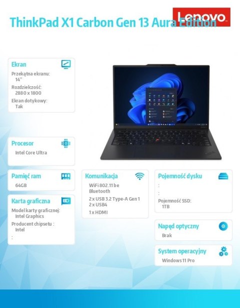Ultrabook ThinkPad X1 Carbon G13 21NX006PPB W11Pro Ultra 7 265U/64GB/1TB/INT/14.0 2.8K/Touch/Black/vPro/3YRS Premier Support Plu Ultrabook ThinkPad X1 Carbon G13 21NX006PPB W11Pro Ultra 7 265U/64GB/1TB/INT/14.0 2.8K/Touch/Black/vPro/3YRS Premier Support Plu