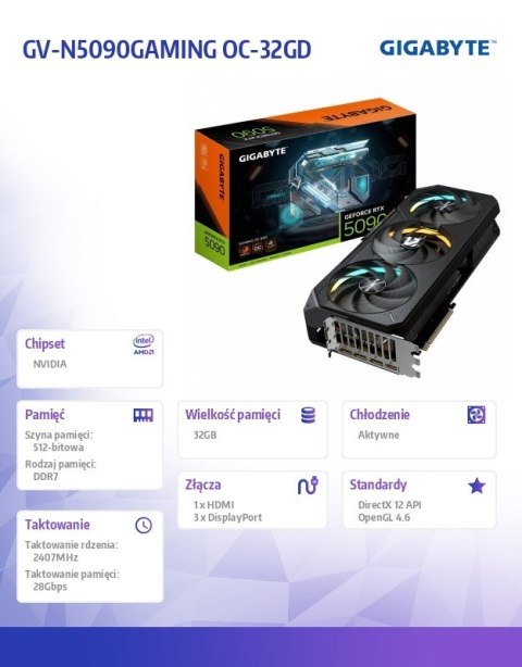 Karta graficzna GeForce RTX 5090 GAMING OC 32G 512BIT GDDR7 3DP/HDMI Karta graficzna GeForce RTX 5090 GAMING OC 32G 512BIT GDDR7 3DP/HDMI