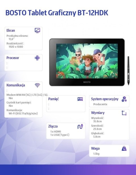 Tablet graficzny BT-12HDK 1920x1080 11,6 Tablet graficzny BT-12HDK 1920x1080 11,6