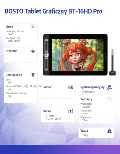 Tablet graficzny BT-16HD PRO 1920x1080 FHD Klawisze Tablet graficzny BT-16HD PRO 1920x1080 FHD Klawisze
