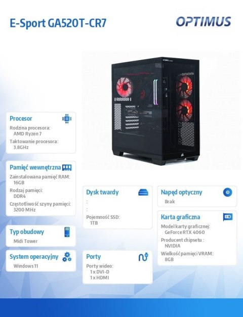 Komputer E-Sport GB550T-CR4 Ryzen 7 5800X/16GB/1TB/RTX 4060 EAGLE OC 8G/W Komputer E-Sport GB550T-CR4 Ryzen 7 5800X/16GB/1TB/RTX 4060 EAGLE OC 8G/W