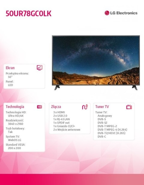 Telewizor LED 50 cali 50UR78GC0LK Telewizor LED 50 cali 50UR78GC0LK