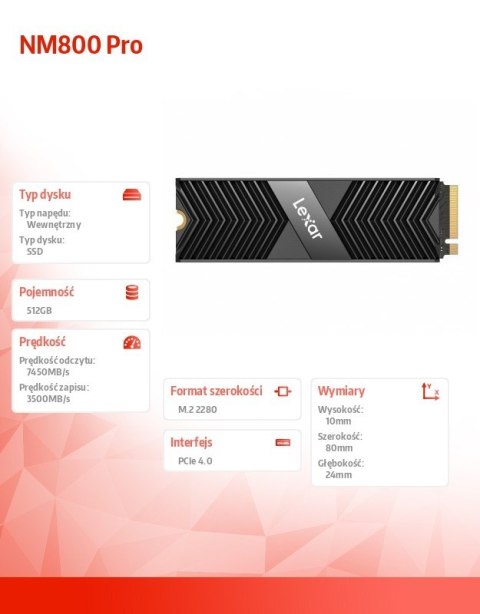 Dysk SSD NM800 Pro 512GB NVMe M.2 2280 7500/3500 radiator Dysk SSD NM800 Pro 512GB NVMe M.2 2280 7500/3500 radiator