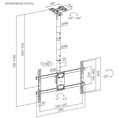 Uchwyt sufitowy dla TV max 60kg, MC-112B vesa 600x400 Uchwyt sufitowy dla TV max 60kg, MC-112B vesa 600x400
