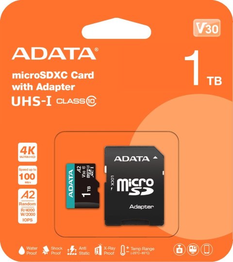Adata Karta pamięci microSD Premier Pro 1TB UHS1 U3 V30 100/85 MB/s + adapter Adata Karta pamięci microSD Premier Pro 1TB UHS1 U3 V30 100/85 MB/s + adapter