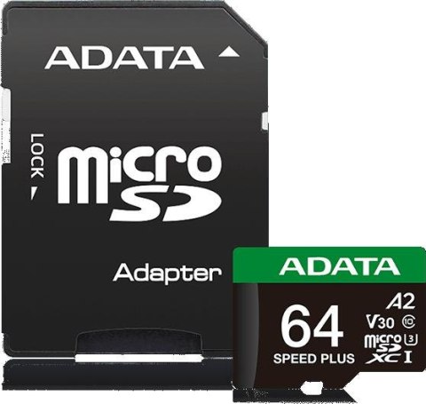 Adata Karta pamięci microSD Speed Plus 64GB UHS1 U3 V30 A2 160/140 MB/s Adata Karta pamięci microSD Speed Plus 64GB UHS1 U3 V30 A2 160/140 MB/s