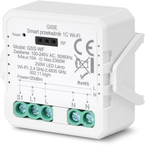 GISE Smart Pojedynczy moduł przekaźnikowy WiFi | Tuya | GSS-WF GISE Smart Pojedynczy moduł przekaźnikowy WiFi | Tuya | GSS-WF