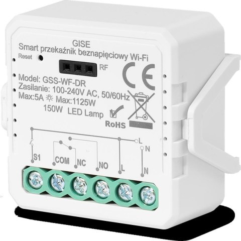 GISE Smart Pojedynczy moduł przekaźnikowy bezpotencjałowy WiFi | Tuya | GSS-WF-DR GISE Smart Pojedynczy moduł przekaźnikowy bezpotencjałowy WiFi | Tuya | GSS-WF-DR