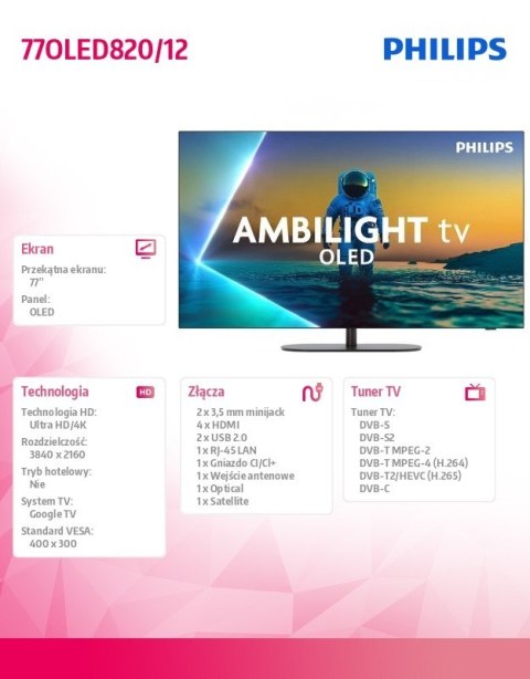 Telewizor OLED 77 cali 77OLED820/12 Telewizor OLED 77 cali 77OLED820/12