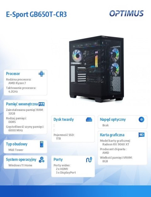 Komputer E-Sport GB650T-CR3 R7-7800X3D/32GB/1TB/RX 9060 XT 8G/W11 Komputer E-Sport GB650T-CR3 R7-7800X3D/32GB/1TB/RX 9060 XT 8G/W11