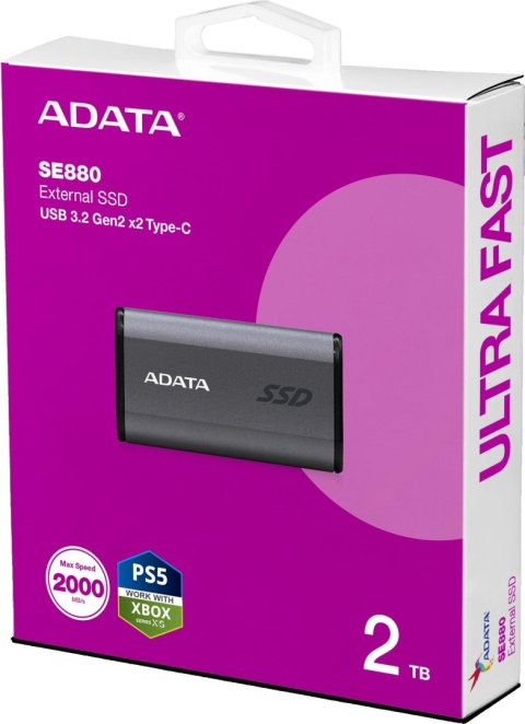 Adata Dysk zewnętrzny SSD SE880 2TB USB3.2A/C Gen2x2 Szary Adata Dysk zewnętrzny SSD SE880 2TB USB3.2A/C Gen2x2 Szary
