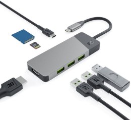 Hub USB 7w1 Green Cell Connect 3x USB-A 3.1 HDMI 4K 60Hz 1x USB-C PD 85W