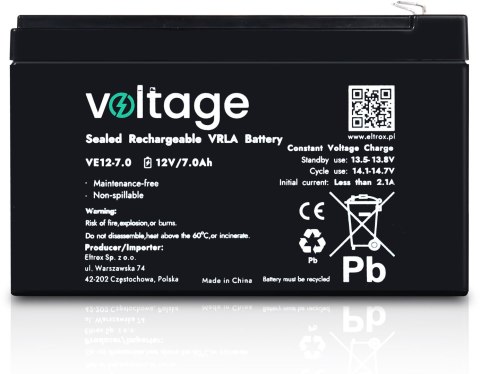 Akumulator AGM Voltage 12V 7Ah VE12-7.0 (Żywotność 6-9 lat) Akumulator AGM Voltage 12V 7Ah VE12-7.0 (Żywotność 6-9 lat)