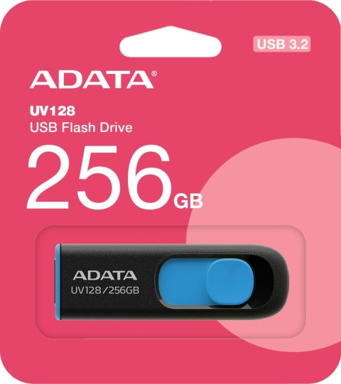 Adata Pendrive UV128 256GB USB 3.2 Gen1 czarno - niebieski Adata Pendrive UV128 256GB USB 3.2 Gen1 czarno - niebieski