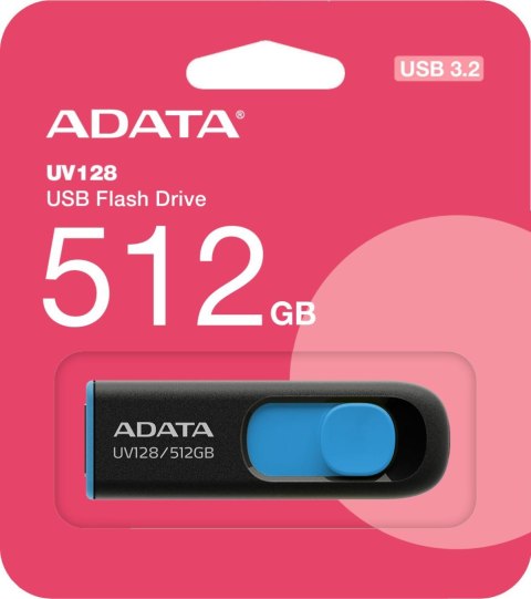 Adata Pendrive UV128 512GB USB 3.2 Gen1 czarno - niebieski Adata Pendrive UV128 512GB USB 3.2 Gen1 czarno - niebieski
