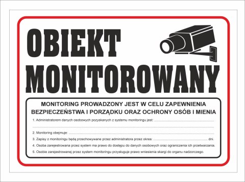 Tabliczka PCV Obiekt Monitorowany z RODO 35x25 cm Tabliczka PCV Obiekt Monitorowany z RODO 35x25 cm