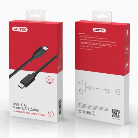 Kabel USB TYP-C DO microUSB 2.0; 1m; Y-C473BK Kabel USB TYP-C DO microUSB 2.0; 1m; Y-C473BK