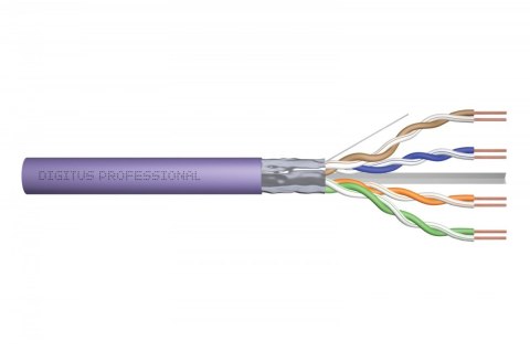Kabel teleinformatyczny instalacyjny kat.6, F/UTP, Dca, drut, AWG 23/1, LSOH, 305m, fioletowy, szpula Kabel teleinformatyczny instalacyjny kat.6, F/UTP, Dca, drut, AWG 23/1, LSOH, 305m, fioletowy, szpula