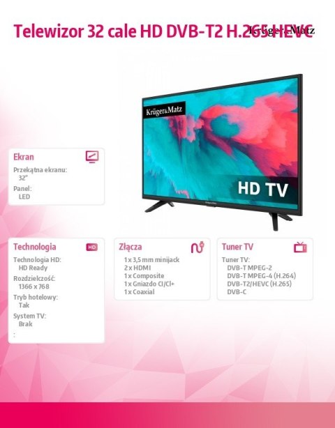 Telewizor 32 cale HD DVB-T2 H.265 HEVC Telewizor 32 cale HD DVB-T2 H.265 HEVC