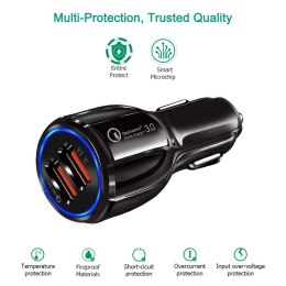 Ładowarka samochodowa Q3 3.0 2xUSB MCE478 B Czarna