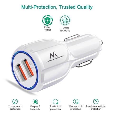 Ładowarka samochodowa QC 3.0 2xUSB MCE478 W Biała Ładowarka samochodowa QC 3.0 2xUSB MCE478 W Biała