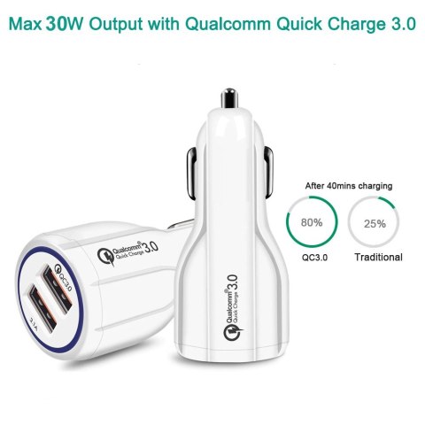 Ładowarka samochodowa QC 3.0 2xUSB MCE478 W Biała Ładowarka samochodowa QC 3.0 2xUSB MCE478 W Biała