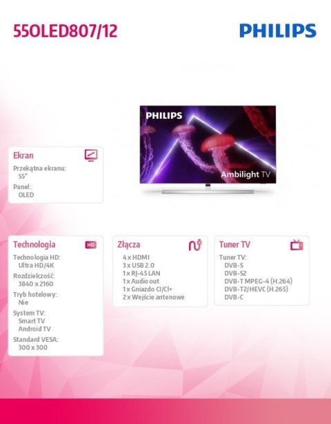 Telewizor 55 cali OLED 55OLED807/12 ANDROID AMBILIGHT 4K Telewizor 55 cali OLED 55OLED807/12 ANDROID AMBILIGHT 4K