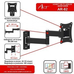 Uchwyt do TV LCD/LED 10-27" 15KG AR-82 regulacja pion/poziom 28cm Uchwyt do TV LCD/LED 10-27" 15KG AR-82 regulacja pion/poziom 28cm
