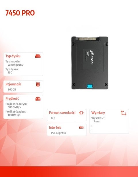 Dysk SSD 7450 PRO 960GB NVMe U.3 7mm Single pack Dysk SSD 7450 PRO 960GB NVMe U.3 7mm Single pack