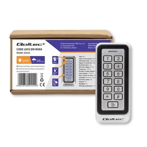 Zamek szyfrowy RHEA z czytnikiem RFID | kod | karta | brelok | dzwonek | IP68 | EM Zamek szyfrowy RHEA z czytnikiem RFID | kod | karta | brelok | dzwonek | IP68 | EM