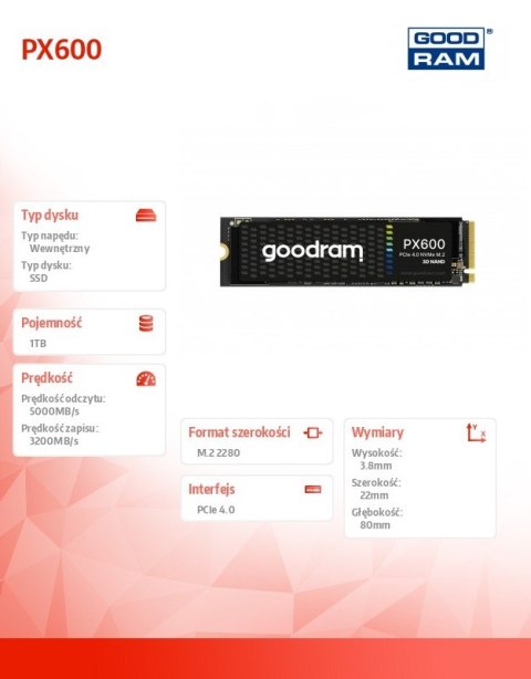 Dysk SSD PX600 1TB M.2 PCIe 4x4 NVMe 2280 Dysk SSD PX600 1TB M.2 PCIe 4x4 NVMe 2280